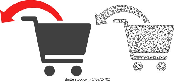 Polygonal mesh refund shopping order and flat icon are isolated on a white background. Abstract black mesh lines, triangles and dots forms refund shopping order icon.