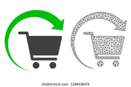 Polygonal mesh repeat shopping order and flat icon are isolated on a white background. Abstract black mesh lines, triangles and dots forms repeat shopping order icon.