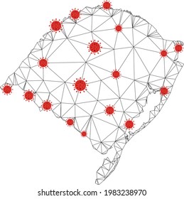 Mapa poligonal del estado de Rio Grande do Sul con centros de coronavirus. Resumen de líneas conectadas en malla y virus de la gripe desde el mapa estatal de Rio Grande do Sul.