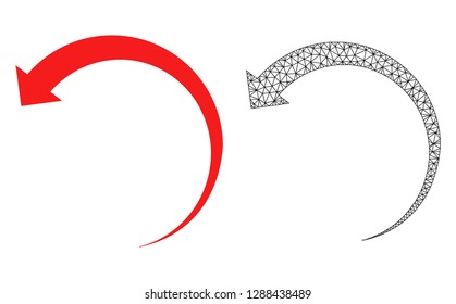 Polygonal mesh rotate backward and flat icon are isolated on a white background. Abstract black mesh lines, triangles and nodes forms rotate backward icon.