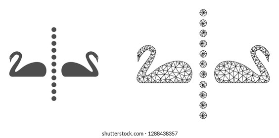 Polygonal mesh separate swans and flat icon are isolated on a white background. Abstract black mesh lines, triangles and dots forms separate swans icon.