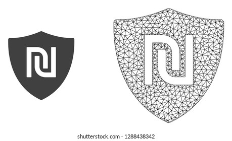 Polygonal mesh shekel guard and flat icon are isolated on a white background. Abstract black mesh lines, triangles and nodes forms shekel guard icon.