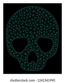 Polygonal mesh skull. Abstract lines, triangles and points combined into skull. Wire frame 2D polygonal line network in vector format on a dark blue background.