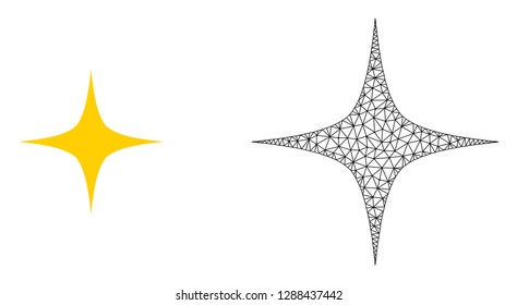 Polygonal mesh space star and flat icon are isolated on a white background. Abstract black mesh lines, triangles and dots forms space star icon.