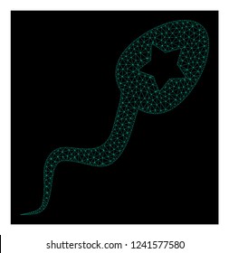 Polygonal mesh sperm winner. Abstract lines, triangles and points combined into sperm winner. Wire frame 2D polygonal line network in vector format on a dark blue background.