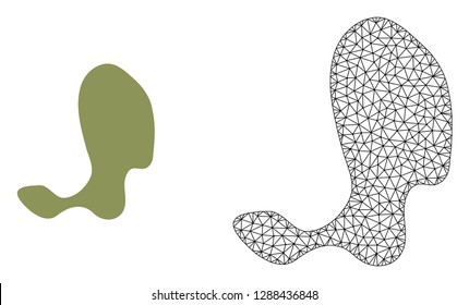 Polygonal mesh spot and flat icon are isolated on a white background. Abstract black mesh lines, triangles and nodes forms spot icon.