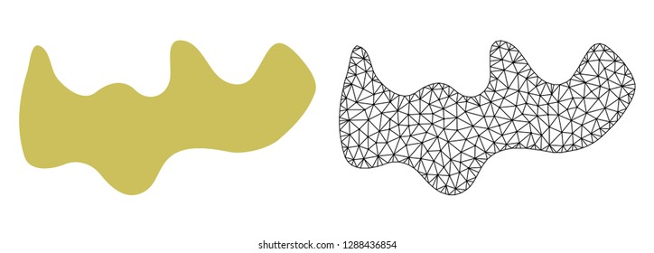 Polygonal mesh spot and flat icon are isolated on a white background. Abstract black mesh lines, triangles and dots forms spot icon.