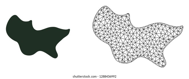 Polygonal mesh spot and flat icon are isolated on a white background. Abstract black mesh lines, triangles and dots forms spot icon.