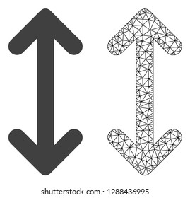 Polygonal mesh swap arrows vertically and flat icon are isolated on a white background. Abstract black mesh lines, triangles and nodes forms swap arrows vertically icon.