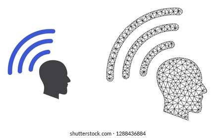 Polygonal mesh telepathy waves and flat icon are isolated on a white background. Abstract black mesh lines, triangles and nodes forms telepathy waves icon.