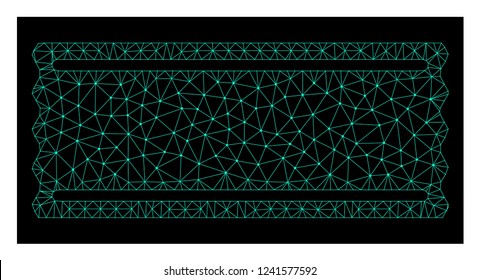 Polygonal mesh ticket tempalte. Abstract lines, triangles and points organized into ticket tempalte. Wire frame 2D polygonal line network in vector format on a dark blue background.