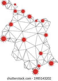 Mapa de malla poligonal de la provincia de Valencia con centros de coronavirus. Resumen de líneas conectadas a la red y virus de la gripe desde el mapa de la provincia de Valencia.