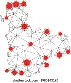 Mapa de malla poligonal de la provincia de Valladolid con centros de coronavirus. Resumen de líneas conectadas en malla y virus de la gripe en el mapa de la provincia de Valladolid.