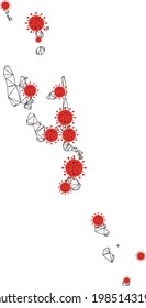 Mapa poligonal de las Islas Vanuatu con centros del coronavirus. Resumen de las líneas conectadas a la red y de los virus covid-2019 del mapa de las islas de Vanuatu.