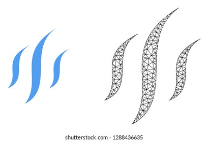 Polygonal mesh vapor and flat icon are isolated on a white background. Abstract black mesh lines, triangles and dots forms vapor icon.