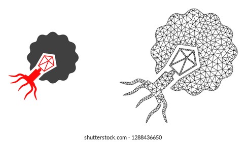 Polygonal mesh virus infecting cell and flat icon are isolated on a white background. Abstract black mesh lines, triangles and dots forms virus infecting cell icon.