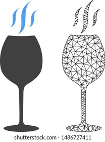 Polygonal mesh wine flavour and flat icon are isolated on a white background. Abstract black mesh lines, triangles and nodes forms wine flavour icon.