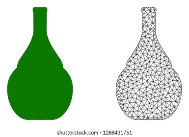 Polygonal mesh wine jug and flat icon are isolated on a white background. Abstract black mesh lines, triangles and nodes forms wine jug icon.