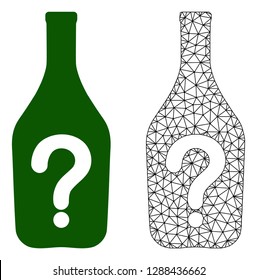 Polygonal mesh wine question and flat icon are isolated on a white background. Abstract black mesh lines, triangles and nodes forms wine question icon.