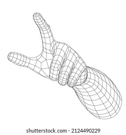 Polygonal Mesh or Wireframe Hand Touching the Screen