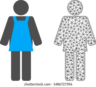 Polygonal mesh worker person and flat icon are isolated on a white background. Abstract black mesh lines, triangles and dots forms worker person icon.