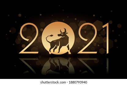 Polygonal minimalist golden graphic bull symbol of the year 2021 for the card, calendar, template, banner, poster. Chinese New Year. Holiday vector illustration of decorative Zodiac Sign