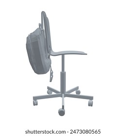 Polygonal model of a backpack hanging on a chair isolated on a white background. Vector illustration. 3D. Grey colour.