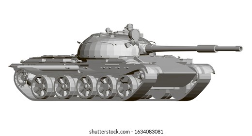 Polygonal model of a battle tank. 3D. Side view. Vector illustration