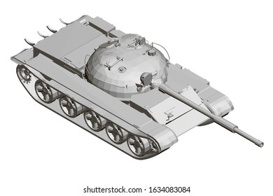 Polygonal model of a battle tank. 3D. View isometric. Vector illustration