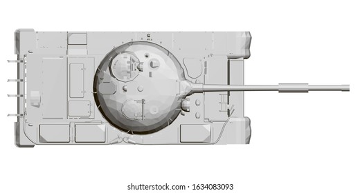 Polygonal model of a battle tank. 3D. View from above. Vector illustration