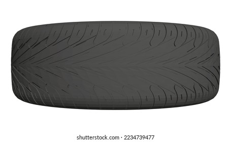 Polygonal model of a car tire from black lines isolated on a white background. Above view. 3D. Vector illustration.