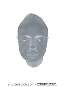 Polygonal model of the head of an elderly woman. Face with closed eyes. 3D. Vector illustration..