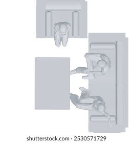 Polygonal model of people sitting on sofa and chair at table. Top view. Vector illustration. 3D