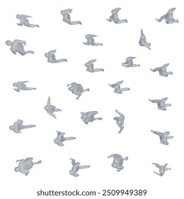 Polygonal model of running people isolated on white background. Men, women and children running. Vector illustration. 3D