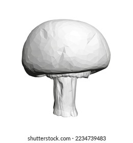 Polygonales Modell eines weißen Pilzes einzeln auf weißem Hintergrund. Vorderseite. 3D. Vektorgrafik.