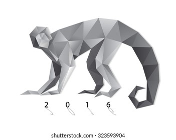 Polygonal monkey. Abstract vector illustration for 2016.