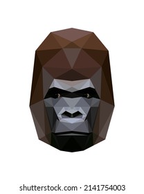 Polygonal monkey ape head low polygon illustration. Fierce Gorilla head logo vector. Angry ape Face in low poly vector