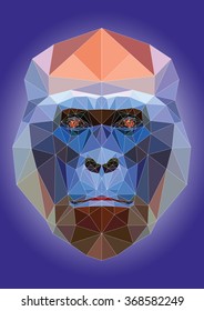 Polygonal monkey ape head low polygon isolated illustration on gradient background