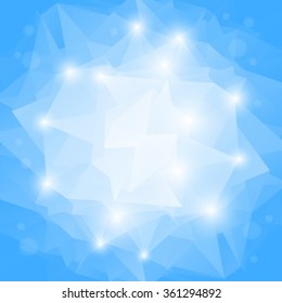 Polygonal monochrome abstract background with blue triangles.
