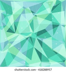 Polygonal monochrome abstract background with mint triangles.
