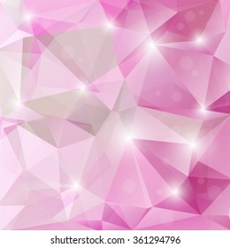 Polygonal monochrome abstract background with pink and purple triangles.