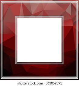 Polygonal monochrome abstract border with red dark triangles.