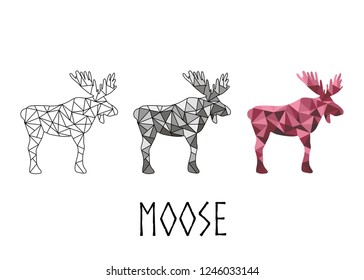 Polygonal moose . Vector illustration.  Isolated. Low poly style