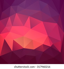 Polygonal mosaic abstract geometry background landscape in red, pink, orange and yellow colors. Used for creative design templates