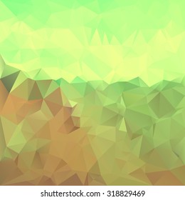 Polygonal mosaic abstract geometry background landscape in green, orange and yellow colors. Used for creative design templates