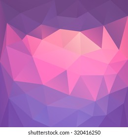 Polygonal mosaic abstract geometry background landscape in violet, magenta and pink colors. Used for creative design templates