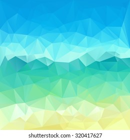 Polygonal mosaic abstract geometry background landscape in blue and green colors.  Used for creative design templates