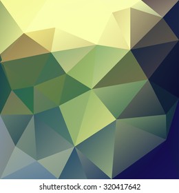 Polygonal mosaic abstract geometry background landscape in blue, yellow and green colors. Used for creative design templates
