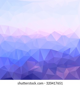 Polygonal mosaic abstract geometry background landscape in blue, violet and pink colors. Used for creative design templates