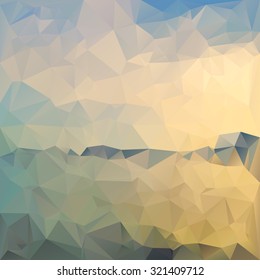 Polygonal mosaic abstract geometry background landscape in blue and yellow colors. Used for creative design templates